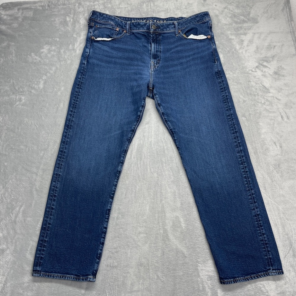 American Eagle Jeans Mens 38x32 (38x30) Blue Denim Faded Airflex Straight Leg